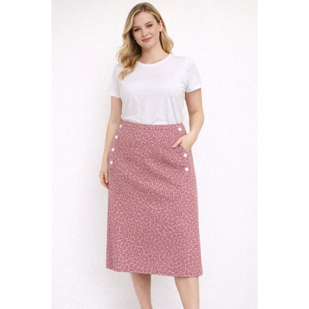 Anthro Current Air Leopard Midi Skirt Petite M A Line Side Button Animal Print